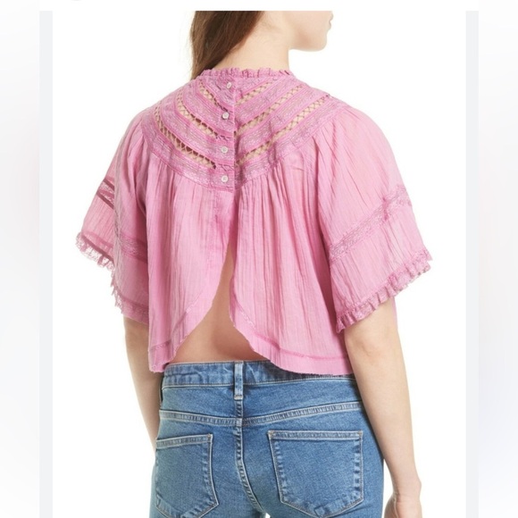 Free people pink lace fringe top batwing XS - Picture 2 of 6
